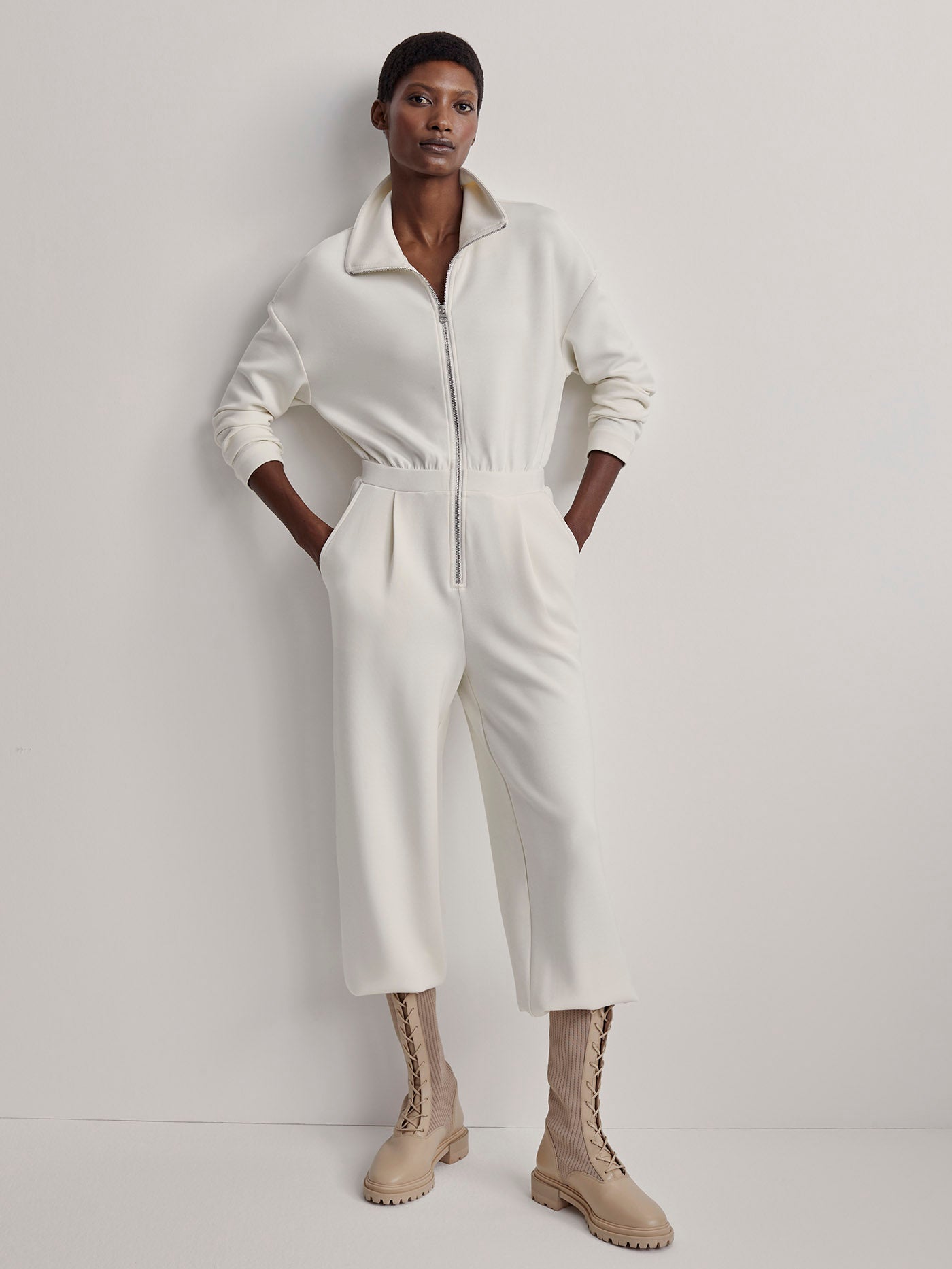 ZARA OYSTER WHITE COLLARED V-NECK LONG SLEEVES JUMPSUIT WITH BUCKLE BELT  SIZE S | eBay